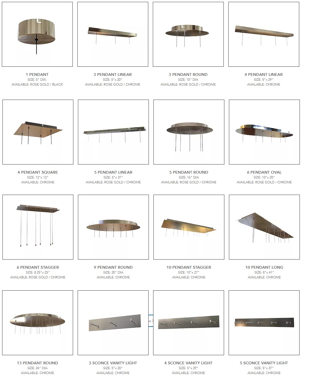 Hanging pendant light canopies and base